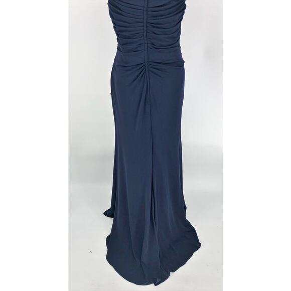 LA FEMME 29996 Column Gown Size 12 Navy Blue Ruched Jersey Formal Dress $348 - Picture 9 of 12